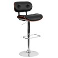 thumbnail image 1 of Walnut Bentwood Adjustable Height Barstool with Button Tufted Black Vinyl Seat, 1 of 9