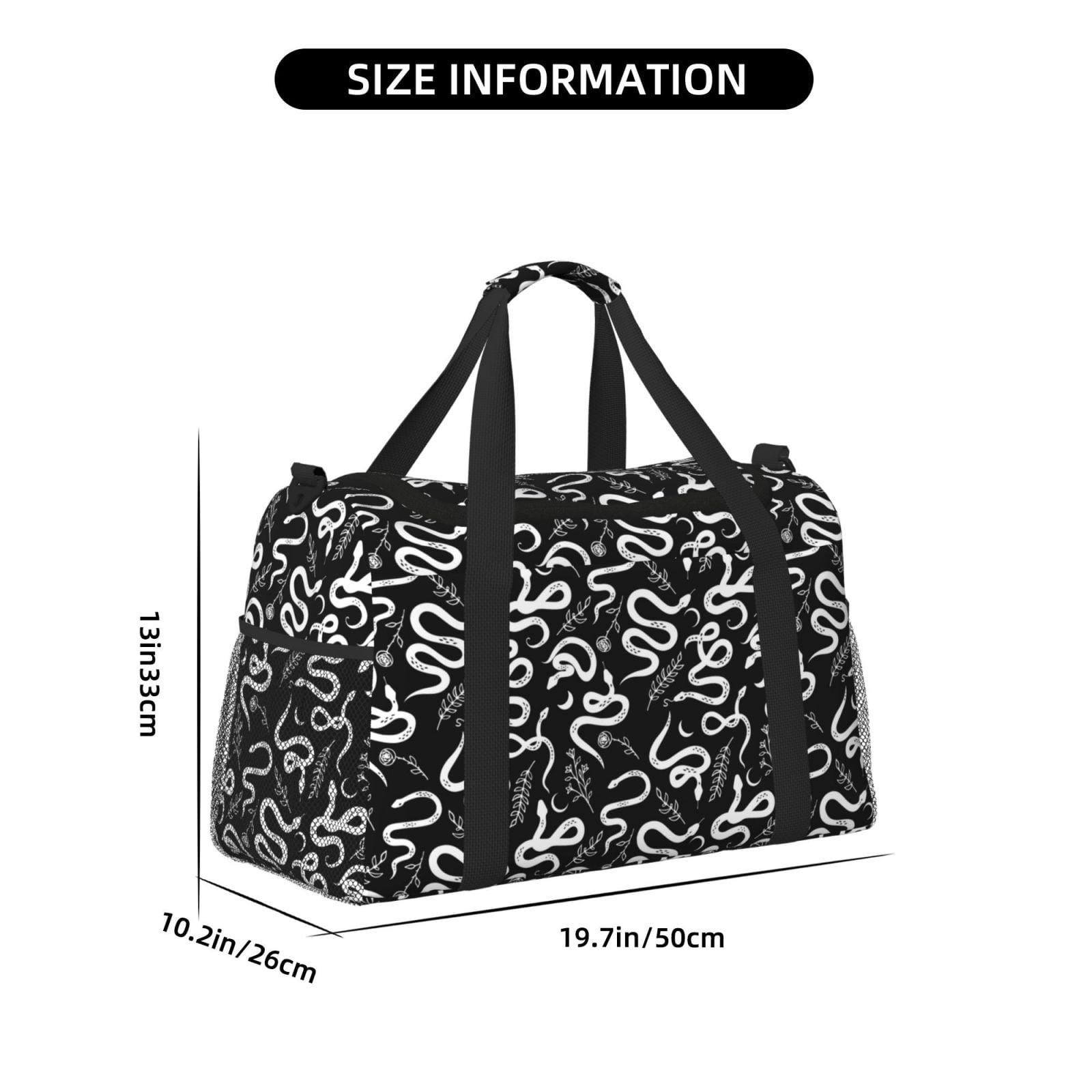 Fuzoiu Hand Drawn Snake Print Travel Duffle Bag,Carry On Tote Bags,Duffel Bag,Sport Gym Bag, Hospital Bag for Labor and Delivery, Overnight Bag,Luggage Bag