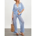 thumbnail image 3 of Women Crochet Pants Set Casual Hollow Out V Neck Shirt and Wide Leg Pants Outfits Summer 2 Piece Loungewear, 3 of 9