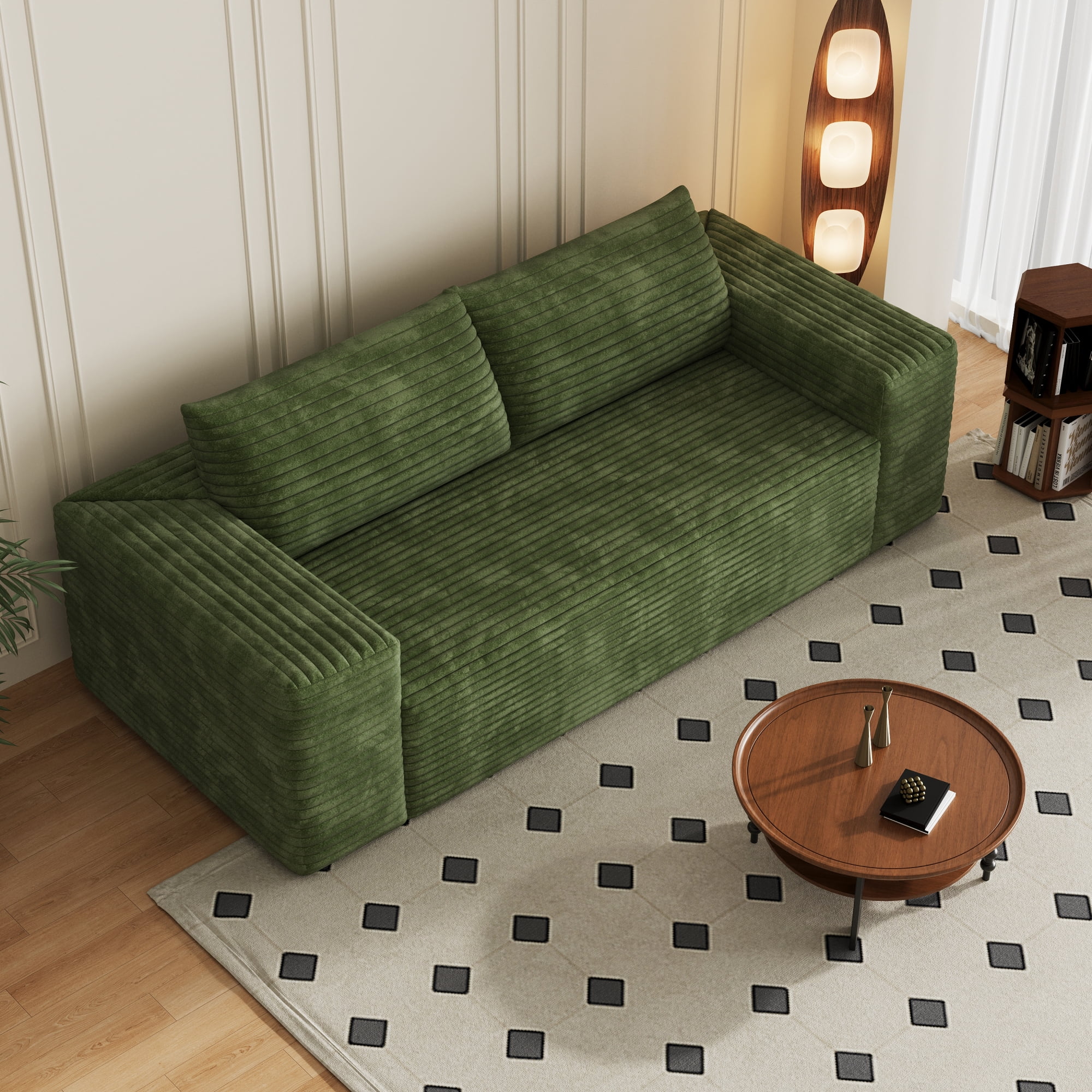 Leumius 78.8" Cloud Couch,3 Setaser Sofa with Deep Seat,Boneless Couch Sofa with 2 Pillows for Living Room,No Assembly Required,Green