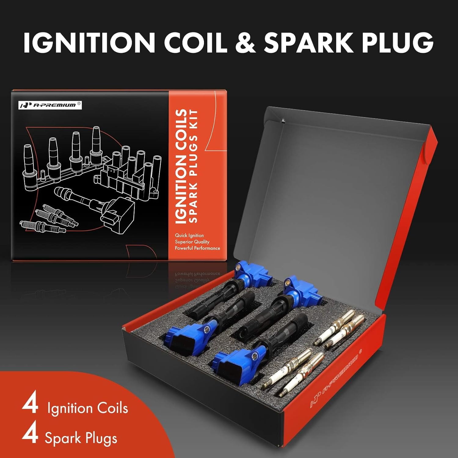 A-Premium (Blue) Set of 8 Ignition Coil Pack and Iridium Spark Plugs Compatible with Mazda 3 2006-2013, 6 2006-2013, CX-7 CX7 2010-2012, 3 Sport 2009-2010/2012-2013, 2.0L 2.3L 2.5L