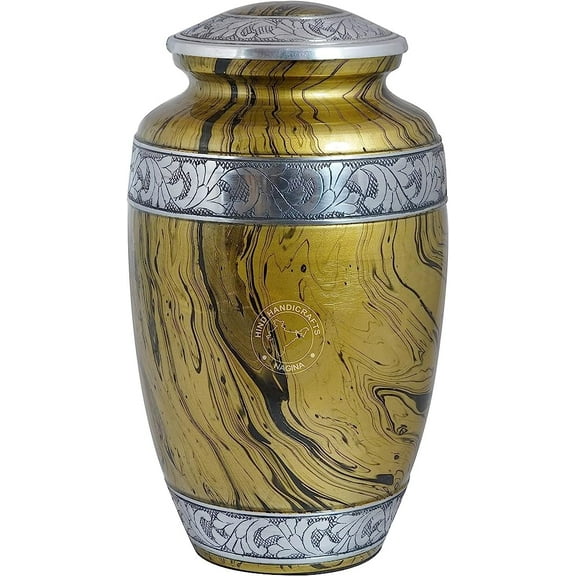 Floral Silver Engraved Cremation Urn for Human Ashes Adult - Handcrafted Funeral Memorial Ashes Urn - Large Columbarium Urn - Bag Included - 200 Cubic Inches (Waves - 2)