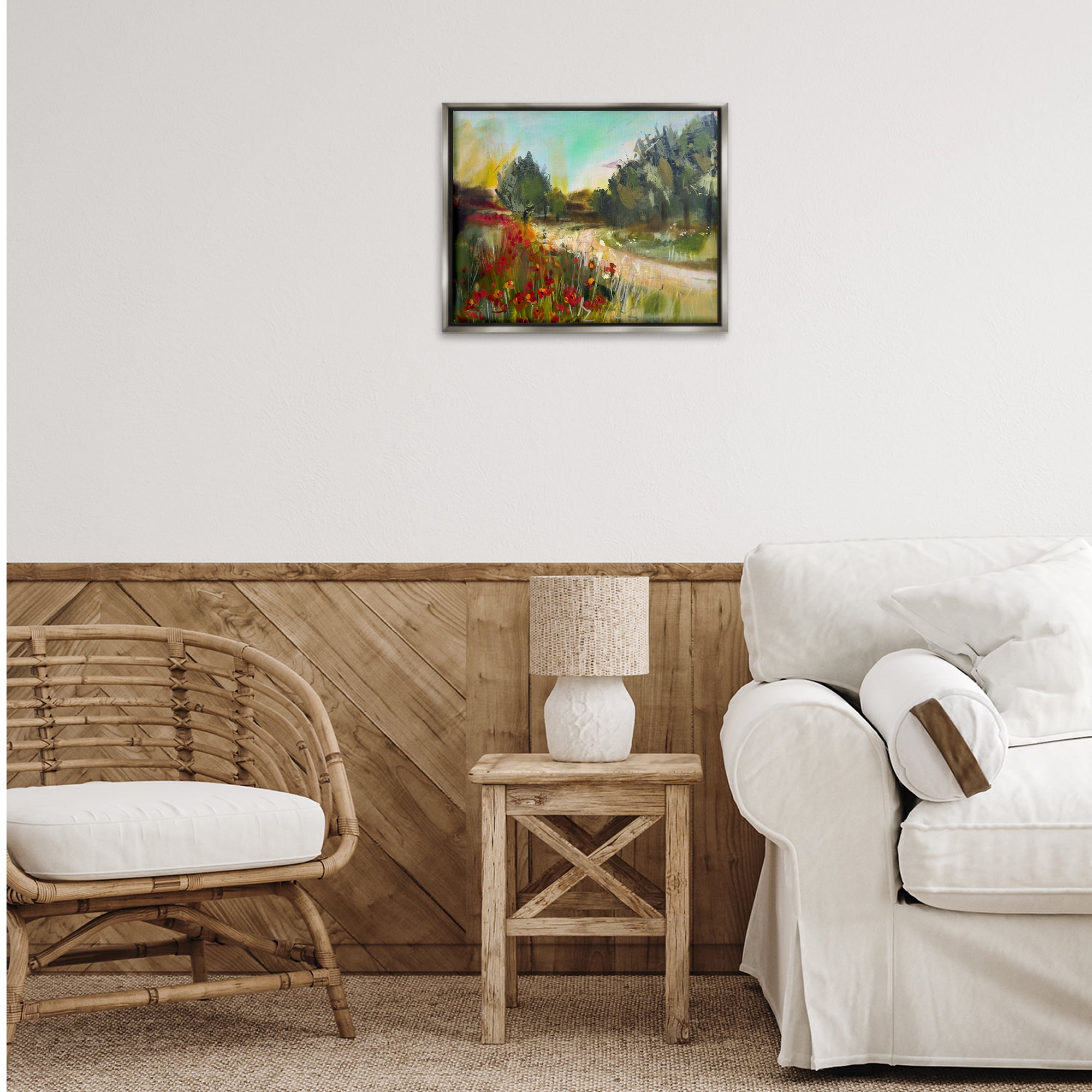 Stupell Industries Poppy Sunset Landscape Landscape & Nature Painting Gray Floater Framed Canvas Art Print Wall Art, 21 x 17