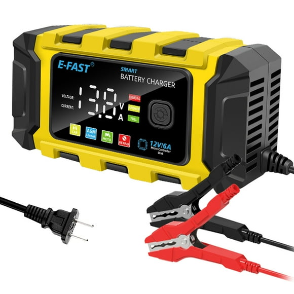 E-FAST Car Battery Chargers 12V/6A Full Automatic Battery Chargers Maintainer Portable Trickle Chargers Battery Desulfator for Car Motorcycle Leadacid Batteries