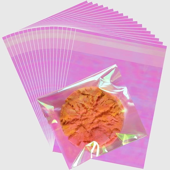 DELUXIS 100 Pcs  Cookie Bags 5x6 In Self Sealing Iridescent Cellophane Bags  Resealable Treat Bags for Packaging, Gift Giving & Parties