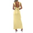 thumbnail image 2 of Women'S Slip Long Dress Cowl Neck Backless Ruched Bodycon Side Split Cocktail Party Night Out Dress Yellow M, 2 of 9