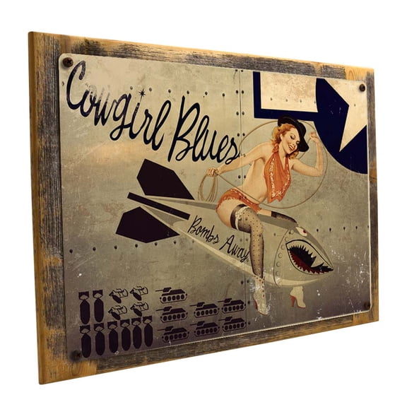 Framed Cowgirl Blues 9"x12" Metal Sign, Wall Decor for Mancave, Den, or Gameroom, Hand-Crafted from reclaimed materials