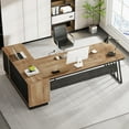 thumbnail image 3 of 71-Inch L-Shaped Executive Desk, Large Office Desk with Cabinet and Shelves, Oak and Black, 3 of 7