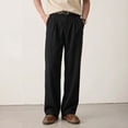 thumbnail image 2 of GINGTTO Men's Black Linen-Blend Casual Pants - Relaxed-Fit Trousers for Office & Daily Wear, 2 of 5