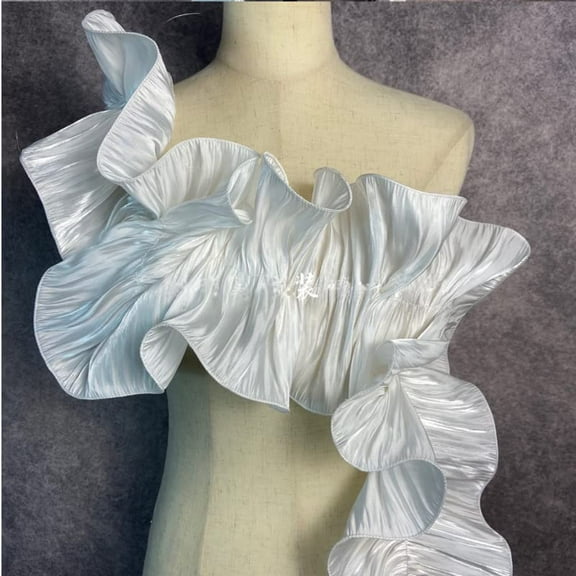 NAMZI 3 Yards Retro Double Ruffle Pleated Chiffon Trim, Soft Fabric Applique for Dress Decoration, Craft Sewing, White