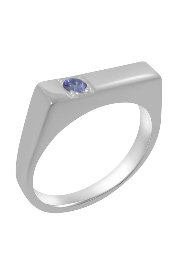 LBG British Made 9k White Gold Real Natural Tanzanite Mens Band Ring - 33 size options - Size 8