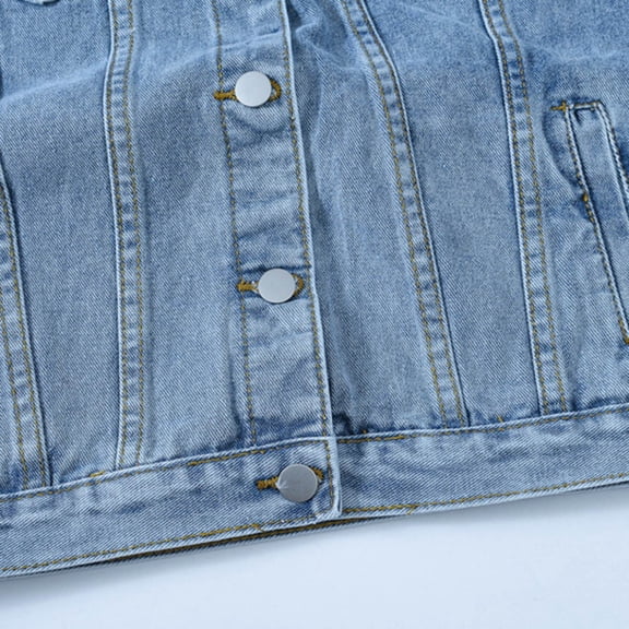 Vedolay Womens 2023 Denim Jackets Women's Casual Long Sleeve Coat with Fringe Rhinestones Jean Jacket,Blue M