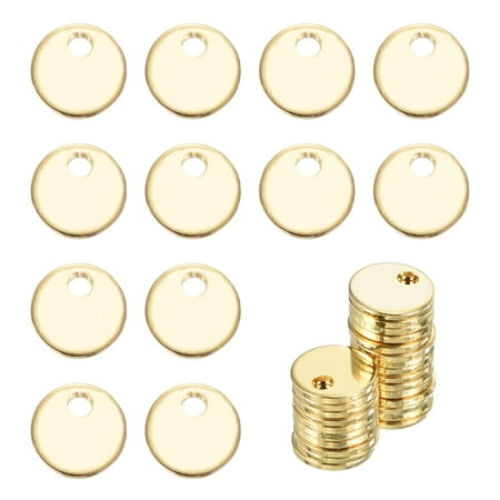 Uxcell 25Pcs Stainless Steel Blank Stamping Tag Engraved Stainless Steel Round Charm Pendant with Holes 7mm/0.28  Gold Jewelry Making Earring