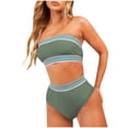 thumbnail image 2 of Strapless Bikini Sets for Women High Waisted Summer Swimsuits Color Blocked Slimming Bandeau Bra with Bikini Bottom, 2 of 4