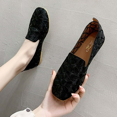 

Dezsed Women s Flats Shoes Breathable Casual Flat-bottomed Square Head Shallow Cut Single Shoe Embossed Black 40 on Clearance