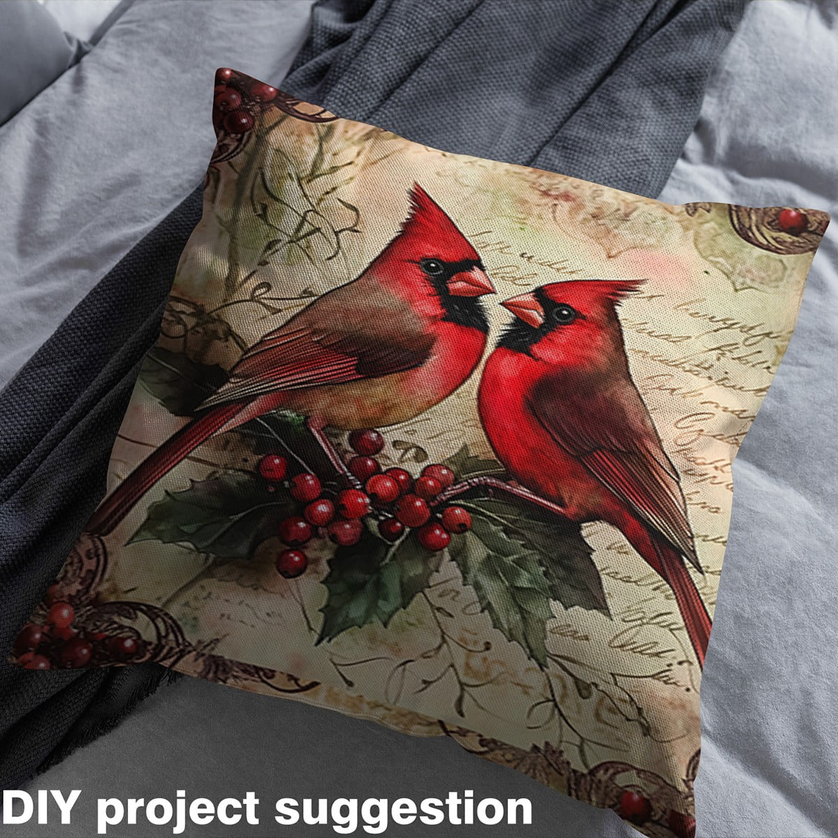 Castle Fairy Cardinal Bird Fabric by the Yard 10 Yards for Teenagers,Rustic Vintage Room Decor Fabric by the Yard,Festival Xmas Fabric for Sewing,Breathable Home Decor