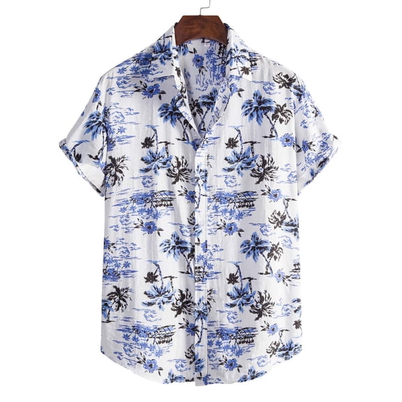 Rutainlusire Mens T Shirts Men Spring Summer Casual Slim Printed Short Sleeve Beach Shirts Top Blouse