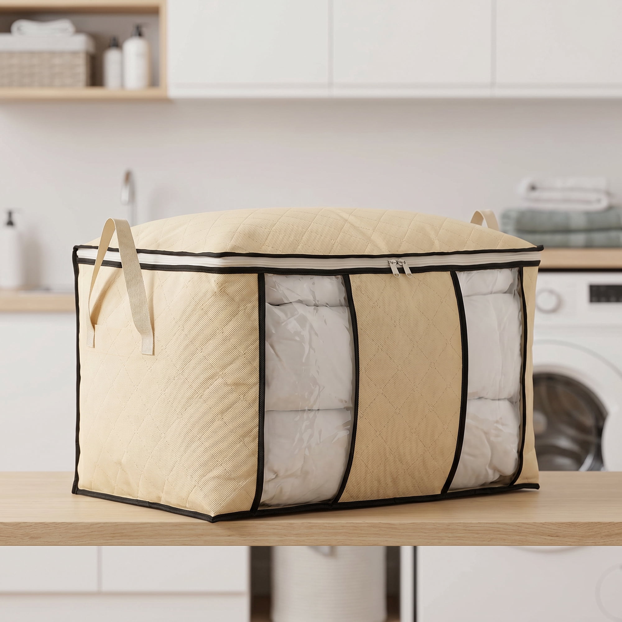 Unique Bargains Dustproof Moving Sack Side Handle Quilt Storage Bag Beige 23.6" x 15.7" x 13.8"