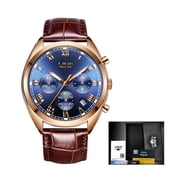 LIGE High End Luxury Mens Watch with Blue Face, 30M Waterproof