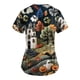 thumbnail image 3 of Camisa de manga corta con cuello en V y temática de Halloween para mujer: lindo estampado de fantasmas y murciélagos: cómoda y elegante, 3 of 3