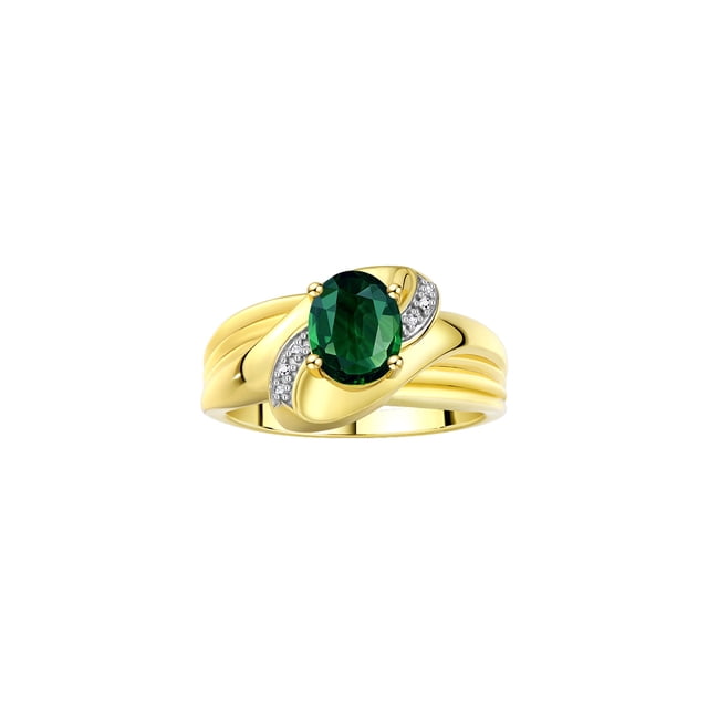 RYLOS Bagues pour Femmes Bague en Or Jaune 14K Pierre Précieuse Ovale 9x7 mm et Diamants Design Classique Saphir Vert Bijoux pour Femmes Taille 8