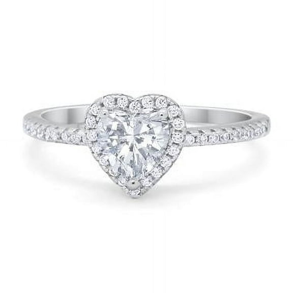 Halo Heart Promise Ring Round CZ 925 Sterling Silver Siza 5