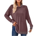 thumbnail image 1 of Timegard Tops for Women High Neck Long Sleeve Side Split Color Block Tshirts Fall Casual Loose Tops, 1 of 8