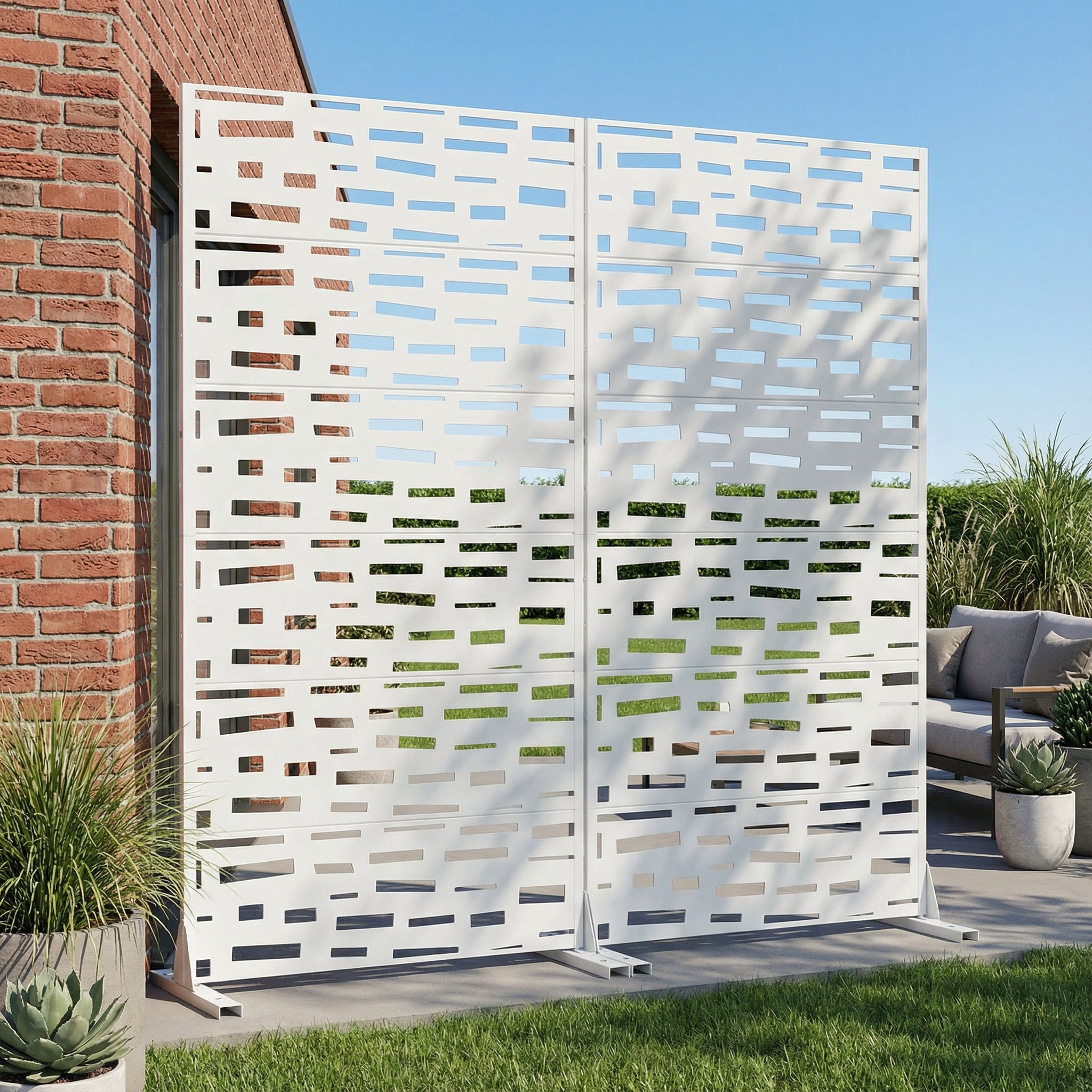 Privacy Metal Screen Fence Panel Horizontal Stripe Pattern