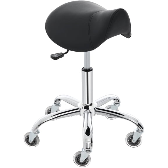 E-Motie Saddle Stool Rolling Chair for Medical Massage Salon Kitchen Spa Drafting, Adjustable Hydraulic Stool with Wheels, Black