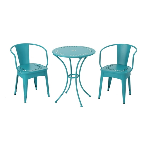 GDF Studio Coronad Outdoor Iron 3 Piece Bistro Set, Matte Teal