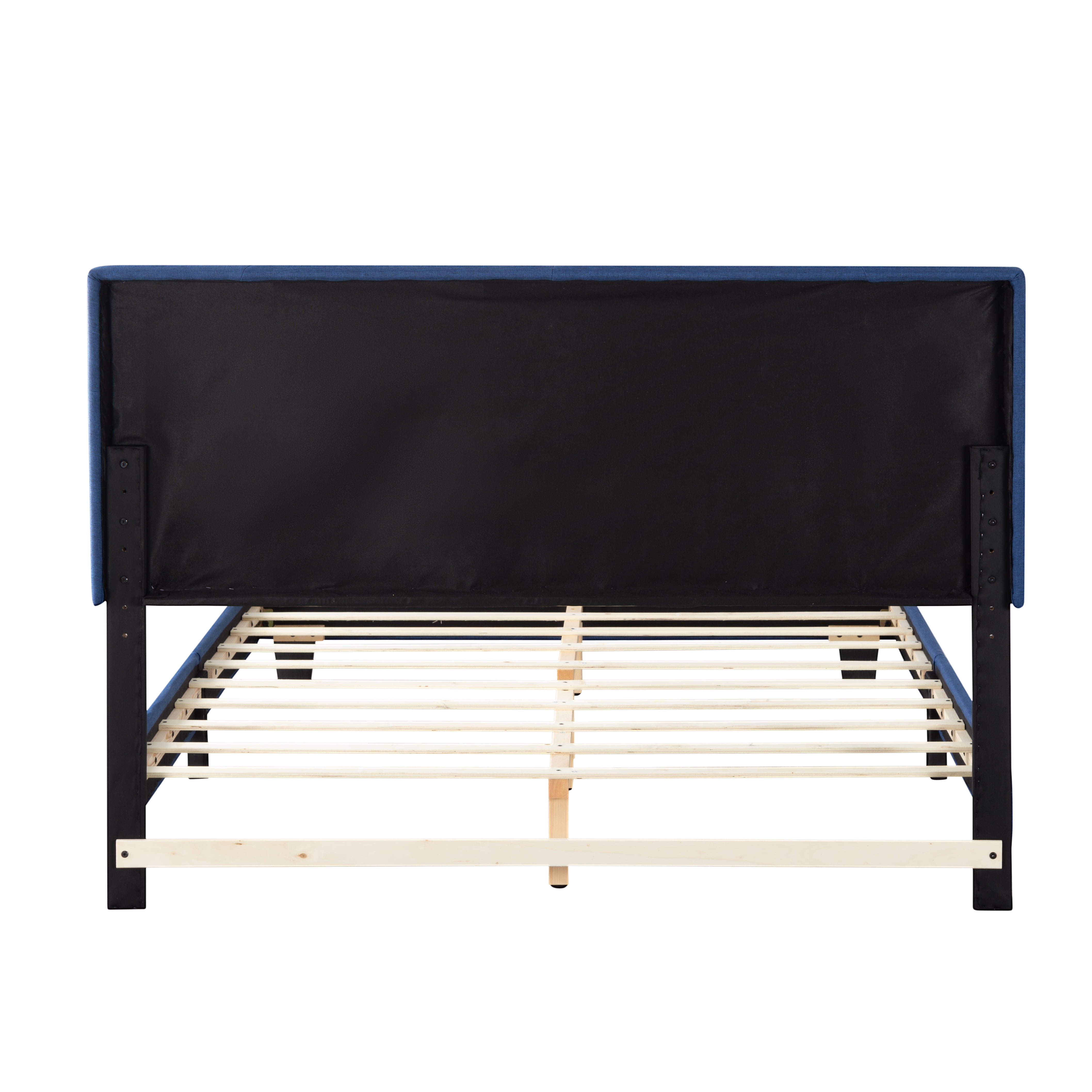 BRGMAUS Bed Frame, with Headboard, Linen/Velvet Upholstered Bed Frame with Wood Slats Support, Heavy Duty Feet, Easy Assembly, Queen Bed Frame (Blue)