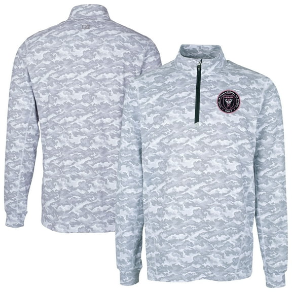 Men's-Cutter & Buck Charcoal Inter Miami CF Traverse Stretch Eco Camo Print Quarter-Zip Pullover Top