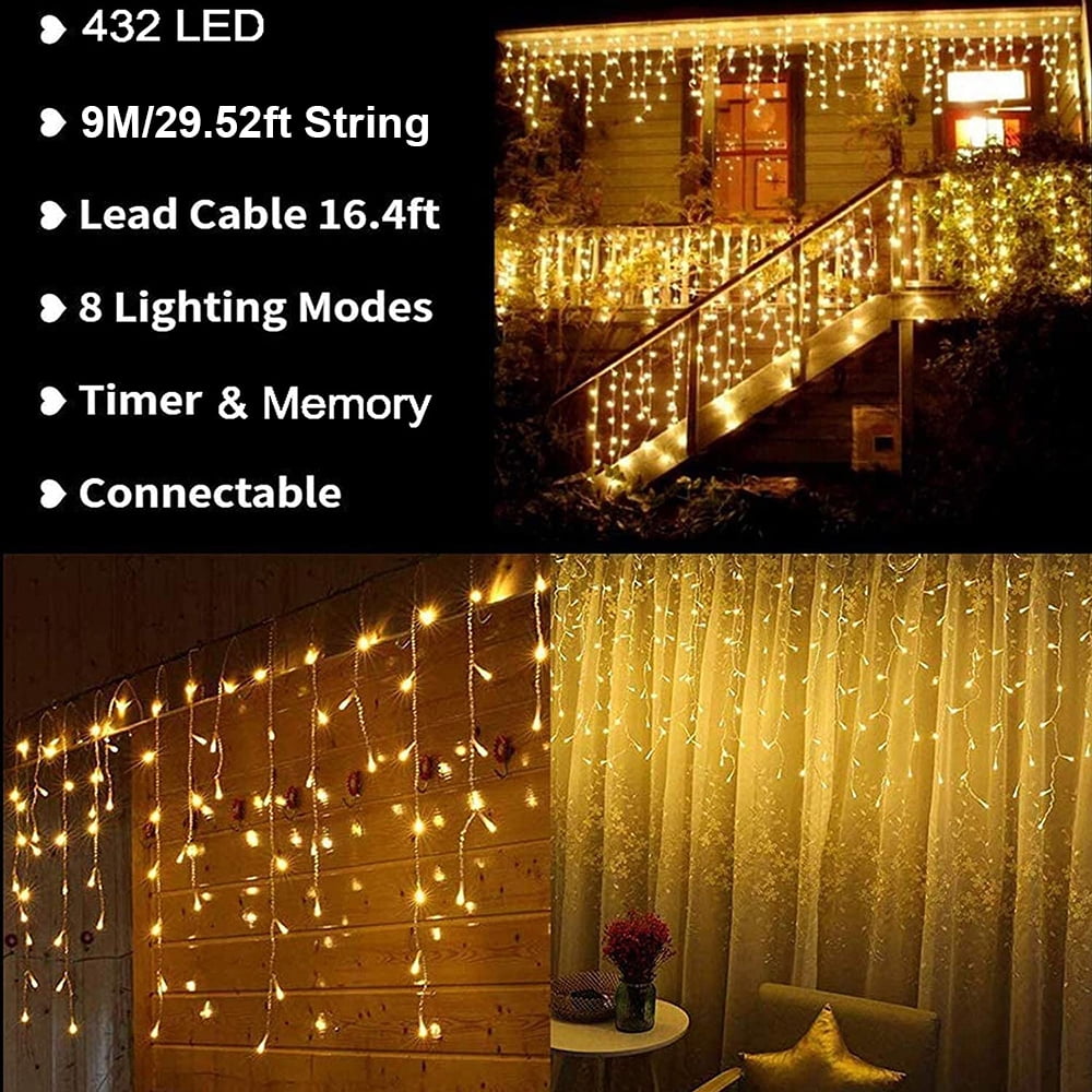 Brightown Icicle Lights Outdoor, 40Ft 432 Led Christmas Lights With 81  Drops, Dimmable Twinkle Fairy Lights With Remote And Timer, Christm