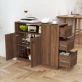 thumbnail image 3 of Modern Walnut Kitchen Sideboard with Glass Sliding Doors, 3 Drawers and Display Shelf, Stylish Storage Cabinet for Any Space, 3 of 17