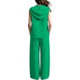thumbnail image 5 of BRELIL Women's Two Piece Sets V Neck Sleeveless Hoodie Wide Leg Pants Casual Lounge Matching Sets Solid Boho Vacation Travel Outfits Loose Tracksuit, Green XL, 5 of 6