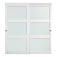 thumbnail image 2 of Sliding Closet Door, 72" (Double 37") x 80", 3-Lite Frosted Glass Bypass Sliding Doors with Hardware Kit & Floor Guide, Solid Wood & MDF Slab with Water-Proof PVC Surface for Closets Bedrooms, 2 of 7