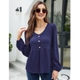 thumbnail image 3 of Peplum Tops for Women Long Sleeve V Neck Button Down Blouse Ruffle Hem Tunic Shirts Navy Blue L, 3 of 5