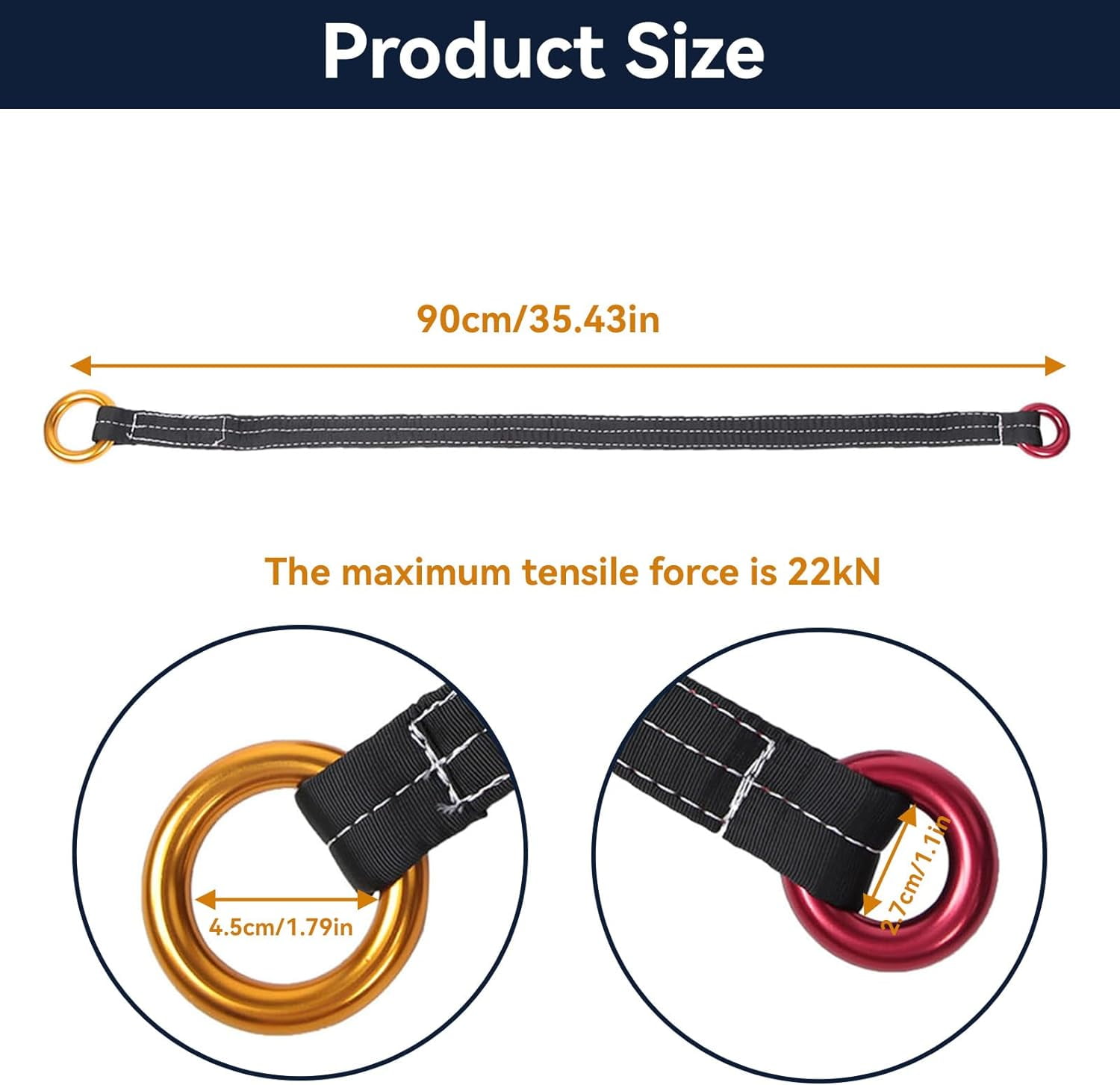 Retrievable Anchor, 90CM Outdoor Climbing Tree Climbing Wire Lanyard Anchor Loop Belt with Two Hanging Rings for Garden Work Tree Arborist Friction Saver Loop Belt Sling Arborist Equipment