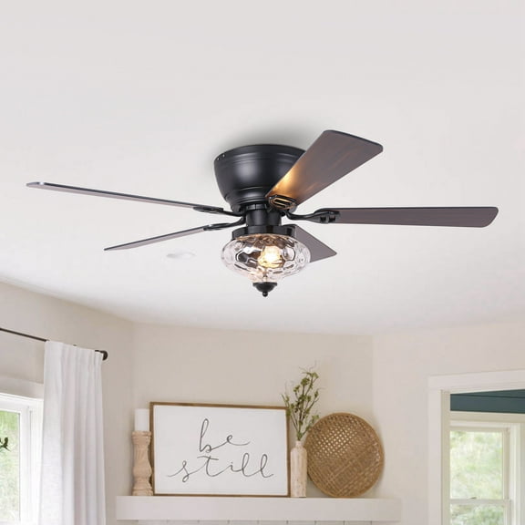Parrot Uncle 52" Farmhouse 5-Blade Flush Mount Ceiling Fan with Remote Control and Light Kits, Bedroom Ceiling Fan
