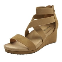 Dream Pairs Women's Elastic Ankle Strap Sandals Wedge Open Toe Platform Sandals Nini-3 Camel Size 8