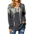 thumbnail image 3 of Women Long Sleeve Lace Up V Neck Camo Hoodies Tops, 3 of 8