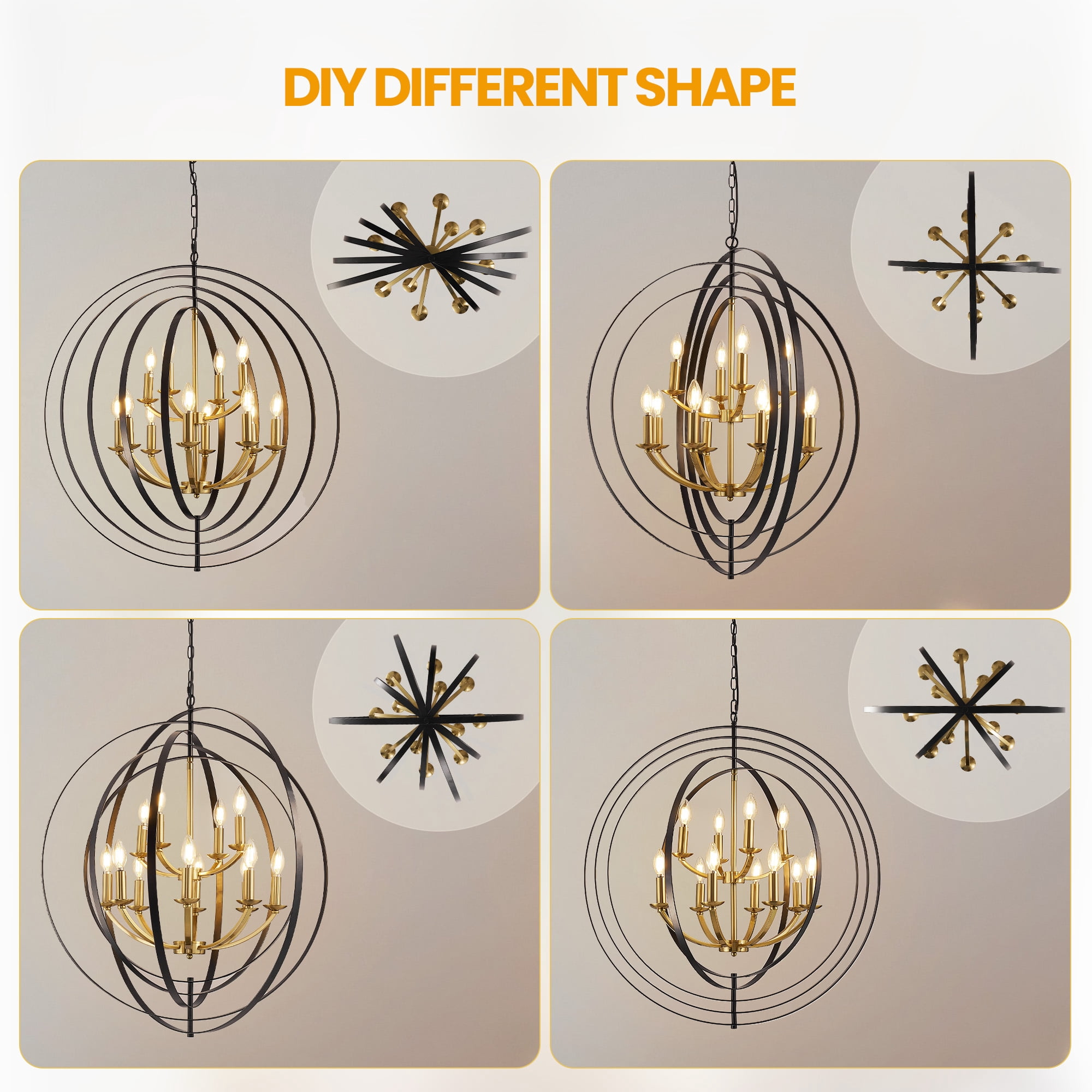 12 Light Chandelier,Industrial Ceiling Light Circle Light Fixtures with Farmhouse Adjustable Height Rustic Hanging Light E12 Base for Kitchen Island,Entryway,Indoor