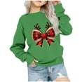 thumbnail image 1 of Chemises de Noël Garçons Filles à Carreaux Nœud Papillon Chandails en Molleton Graphiques Col Rond Manches Longues Chandail (2-3 Ans, Vert), 1 of 4