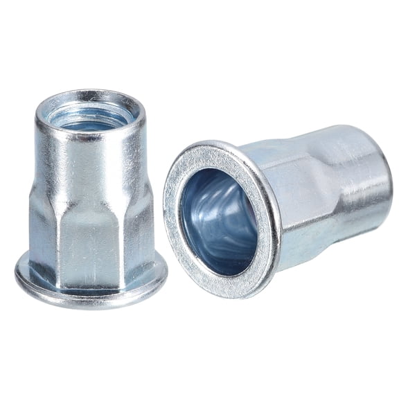 5/16-18 Half Hex Body Rivet Nuts, 60 Pack Zinc Plated Carbon Steel Flat Head Threaded Insert Nuts for Metal, Plastic