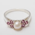 thumbnail image 4 of LBG British Made 10k White Gold Cultured Pearl & Pink Tourmaline Womens Cluster Ring - 33 size options - Size 5.25, 4 of 6