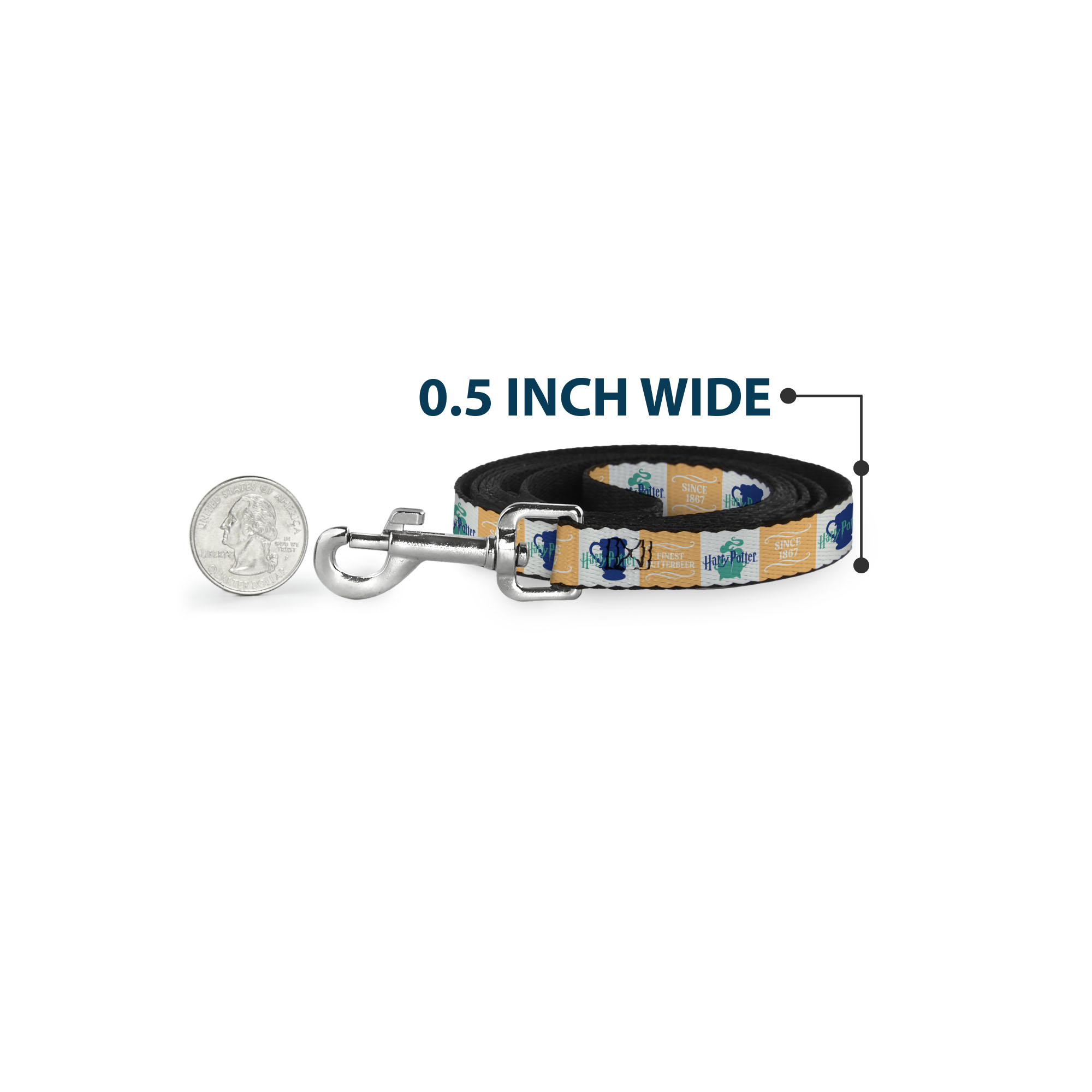 The Wizarding World of Harry Potter Pet Leash, Dog Leash, Harry Potter Finest Butterbeer Since 1867 Icons White Blues, 6 Feet Long 1.0 Inch Wide