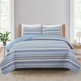 thumbnail image 1 of Market & Place 3 Piece Reversible Quilt Set with Shams | All-Season Soft & Lightweight Bedspread with Modern Striped Pattern | Elise Collection (King, Blue/Grey), 1 of 4