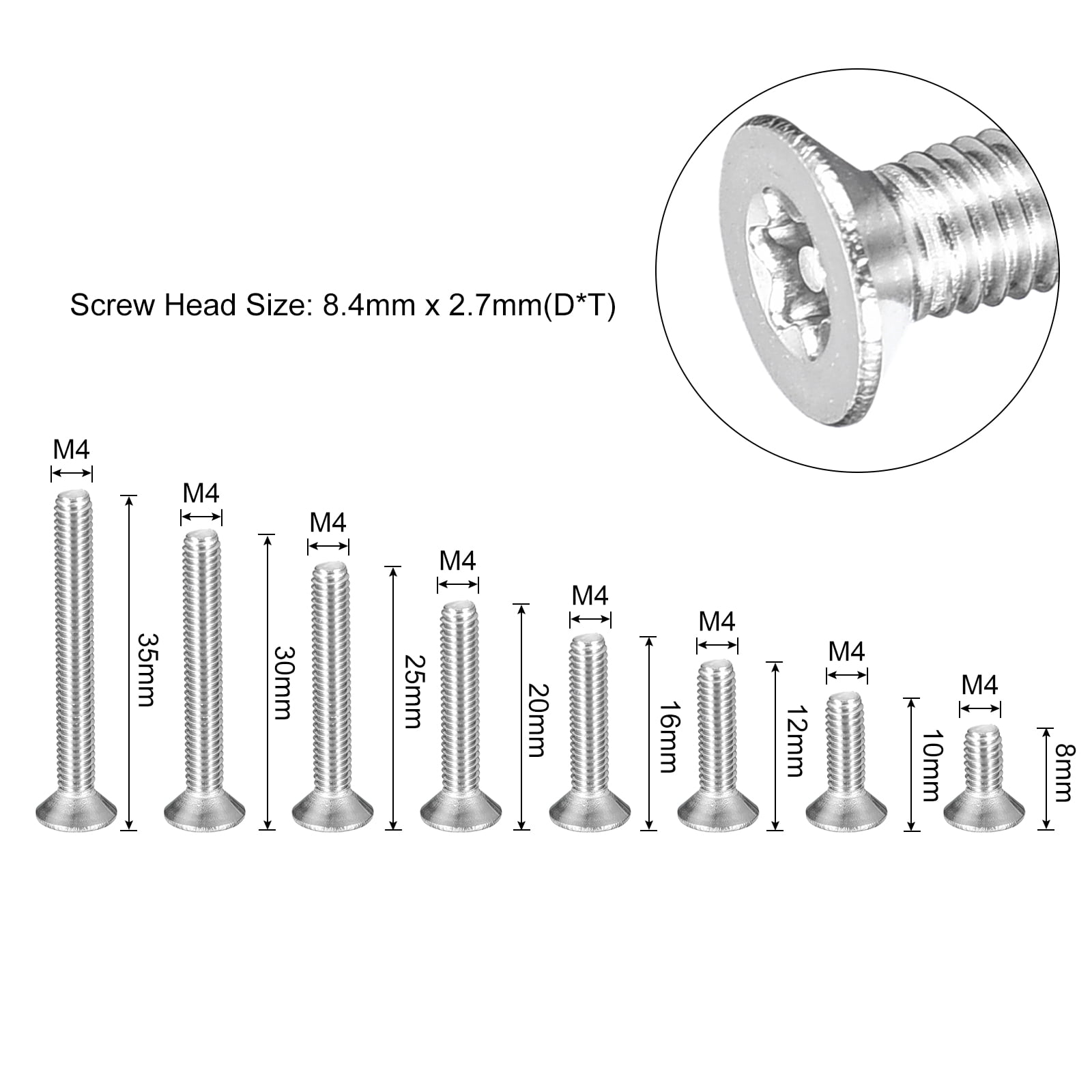 Uxcell M4 Torx Security Screws Kit, (M4x8/10/12/16/20/25/30/35mm)125pcs Countersunk Head W 1pcs T20 Wrench Bolts