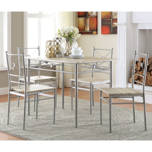 Anna Fontana 5-piece Rectangular Dining Set Brushed Silver