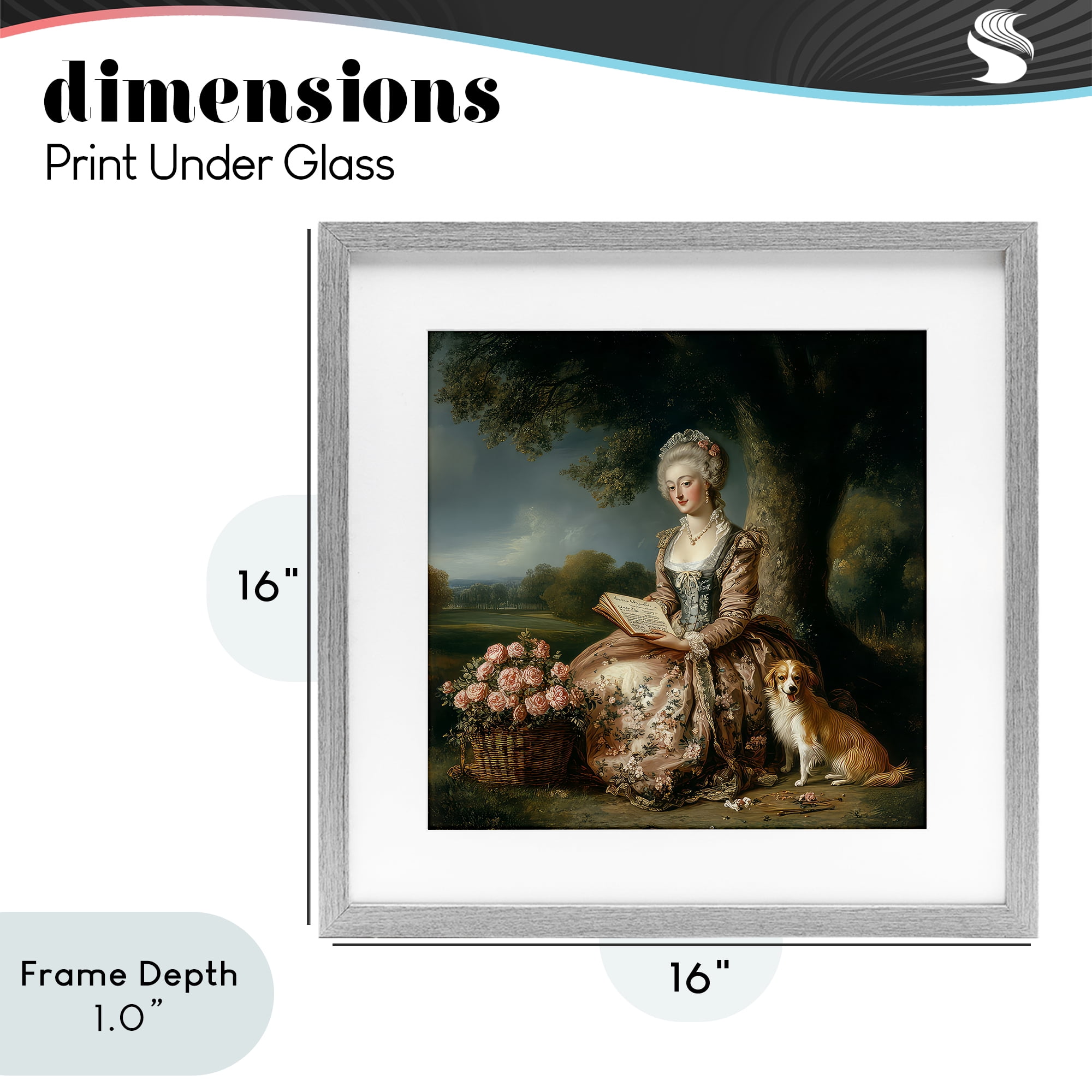 Stupell Industries Rococo Woman with Dog Gray Framed Print Under Glass, design by The Wands Want